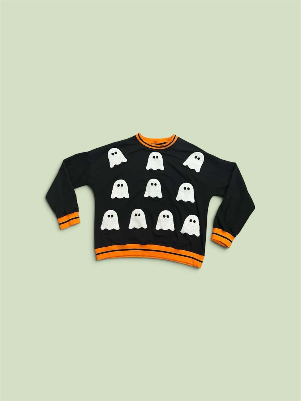 Black and Orange Sequin Ghost Pattern Halloween Sweatshirt